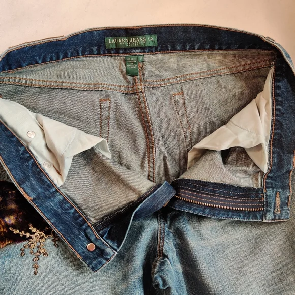 Ralph Lauren Distressed Light Blue Patchwork Jeans - Picture 7 of 14